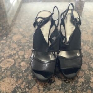 WHBM Black Slingback, Open Toe Heels Size  9